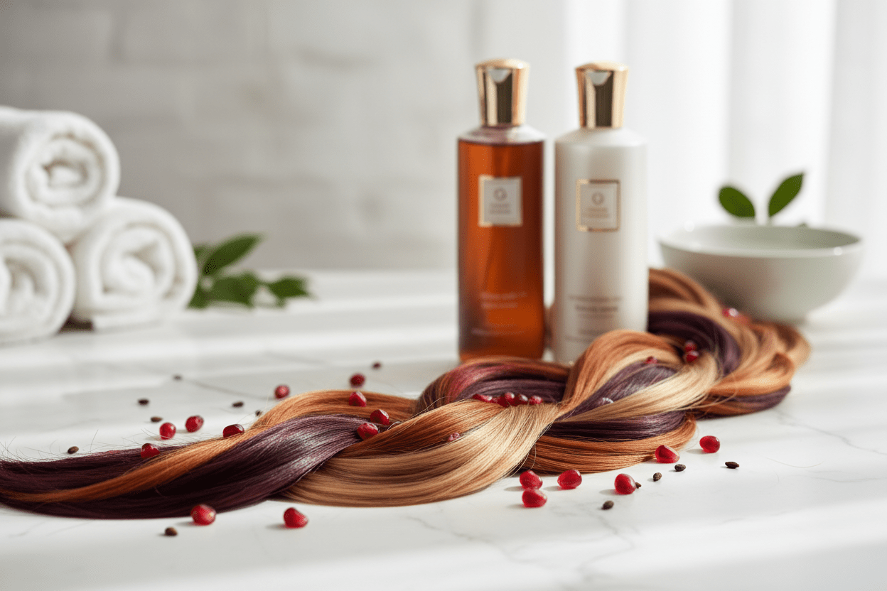 Soins pour cheveux colorés avec grenade et pépins de raisin