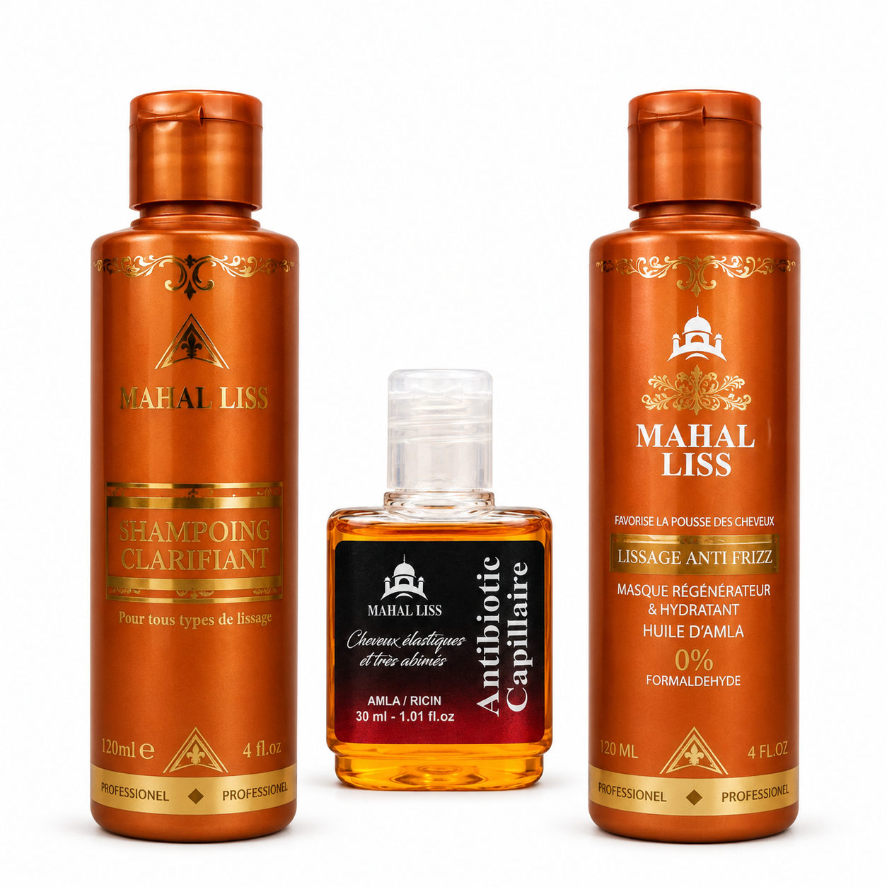 Mini Kit Lissage Nano Indien Mahal Liss : shampoing clarifiant, Antibiotic Capillaire et lissage nano indien