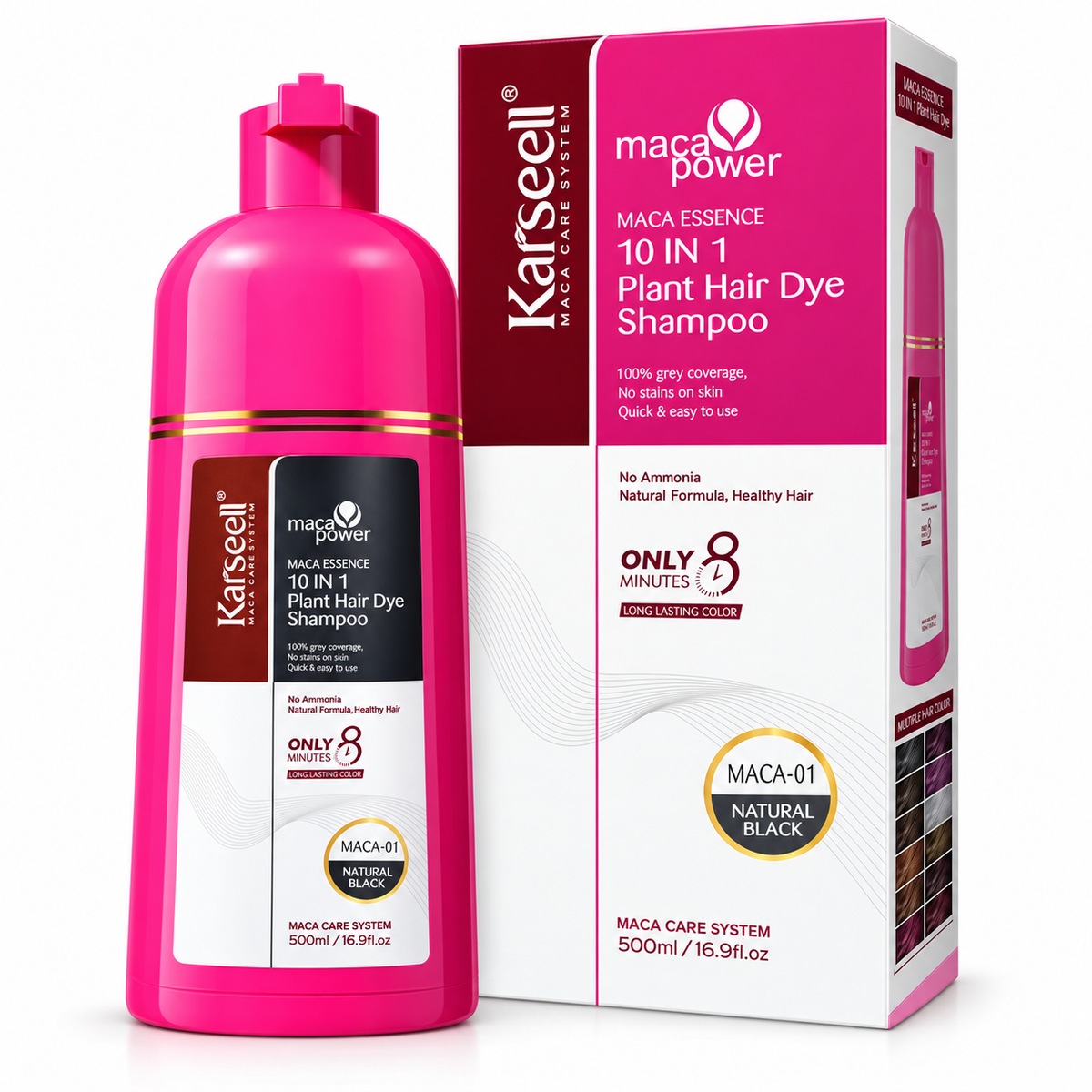 Shampoing colorant Karseell 10 en 1 noir naturel 500 ml pour couvrir les cheveux blancs