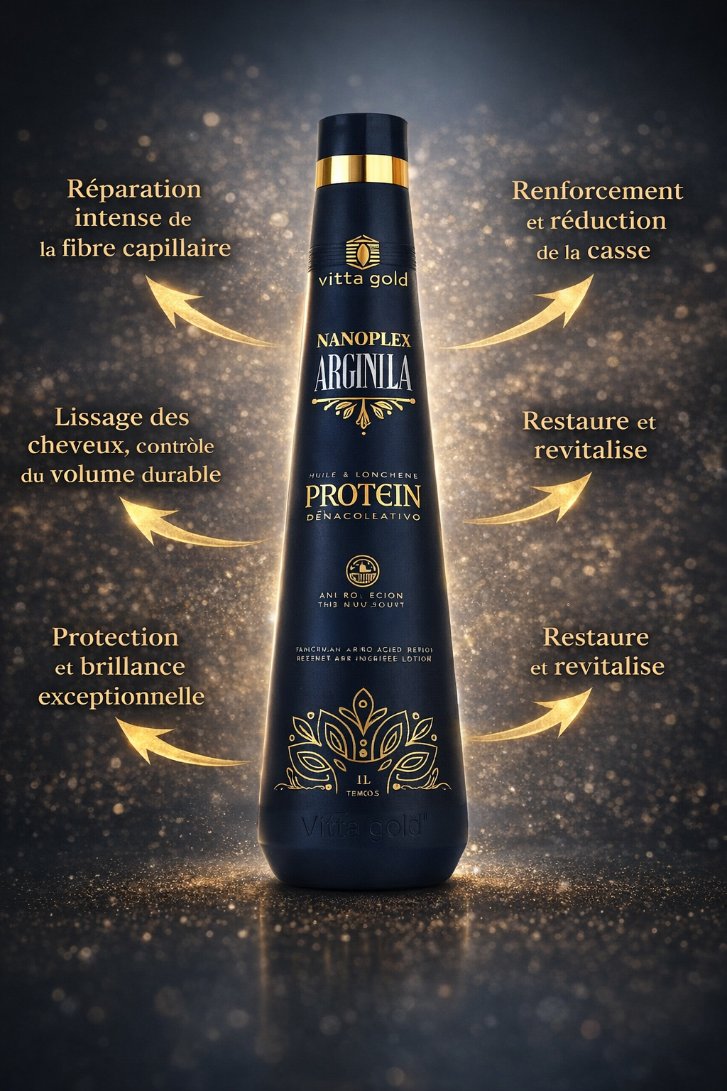 Lissage brésilien Sans Formol Vita Gold, protéines pour des cheveux lisses et souple toute l’année.