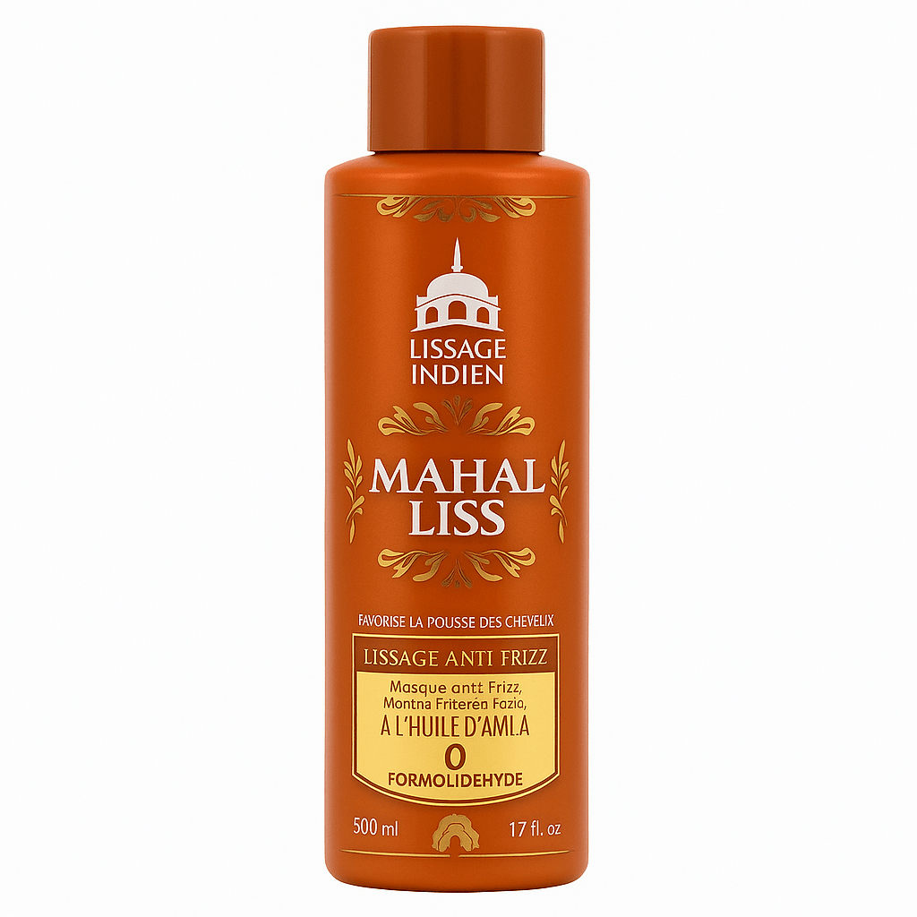 Bouteille de lissage indien Mahal Liss anti-frizz à l’huile d’amla, 500 ml, sans formol, favorisant la pousse des cheveux