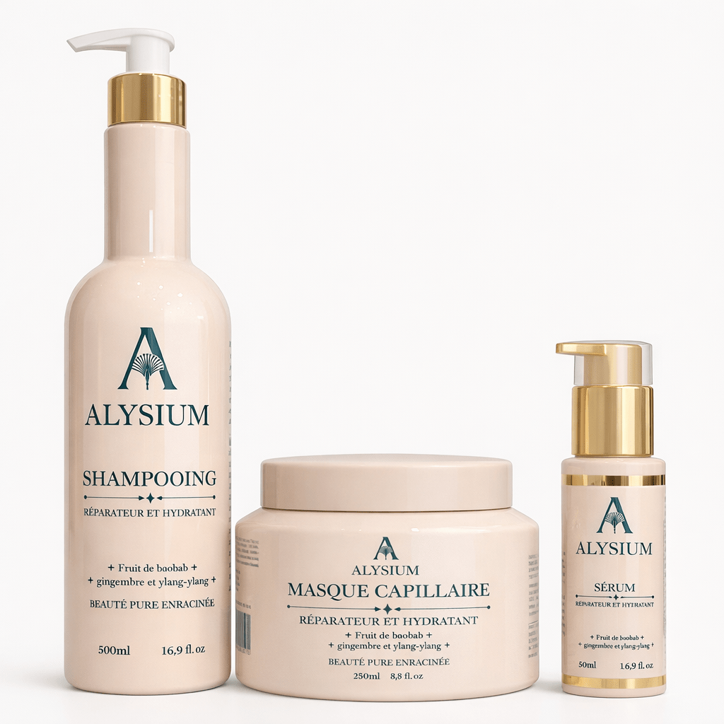 Rituel capillaire Alysium réparation et hydratation, soins cheveux au baobab, gingembre et ylang-ylang