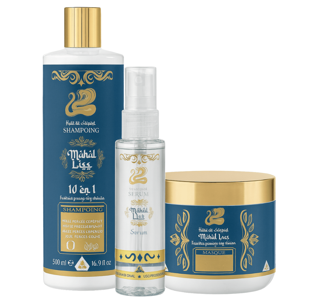 Kit Entretien Lissage Indien Complet - Shampoing Masque Sérum Huile de Serpent Mahal Liss