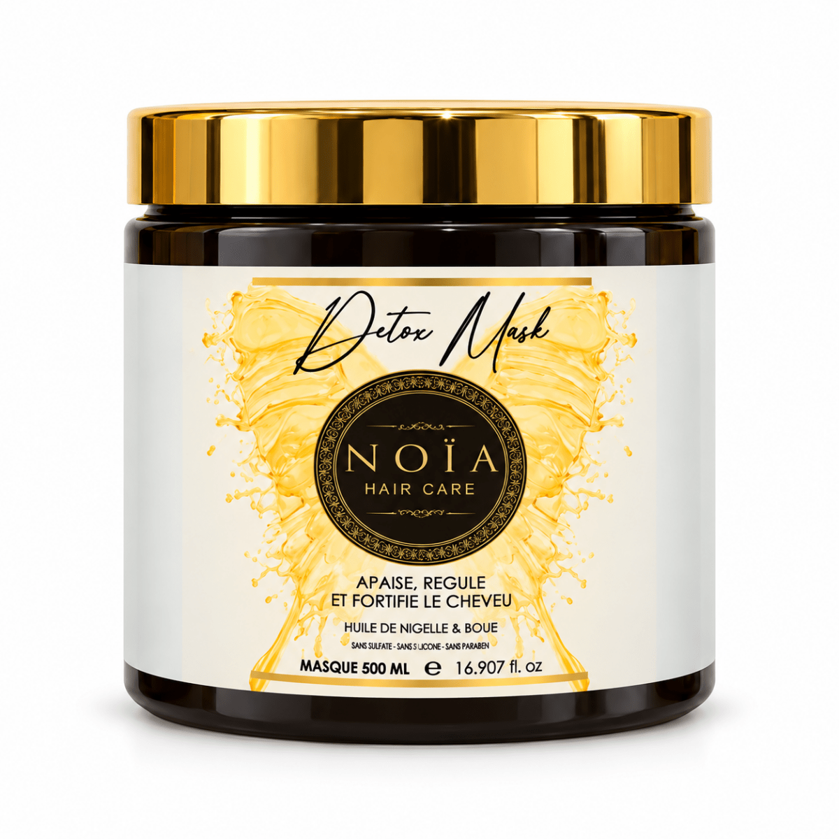 Masque Détox NOÏA Hair Care 500 ml à l'huile de nigelle et boue, soin capillaire sans sulfate qui apaise et fortifie