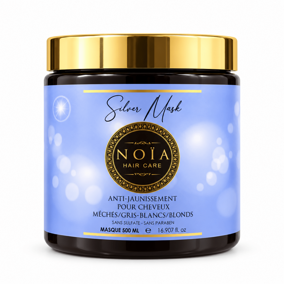 Masque Silver NOÏA Hair Care 500 ml anti-jaunissement pour cheveux blonds, méchés, gris et blancs, sans sulfate