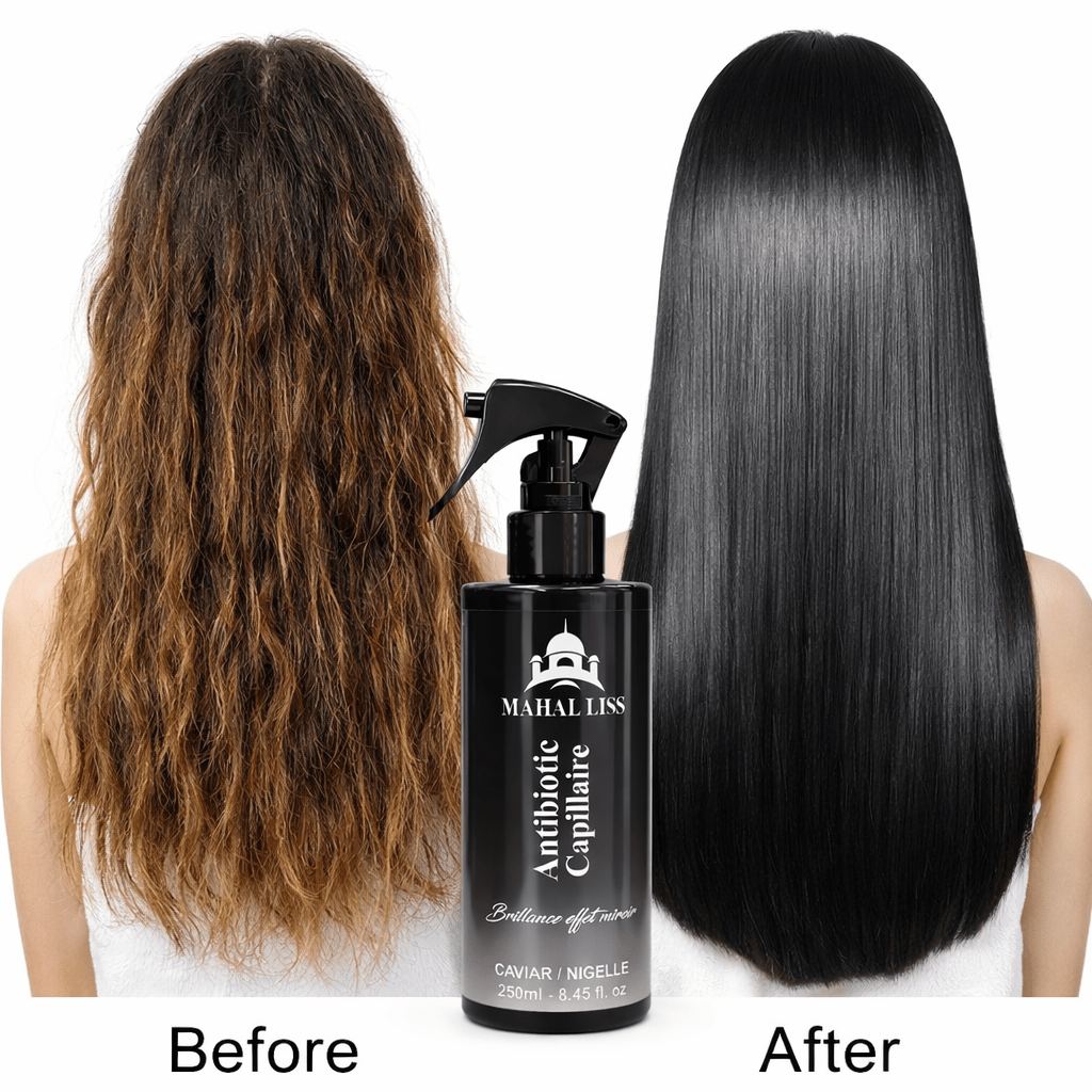 Avant et après sur cheveux, très abîmés, soins profond Mahal Liss